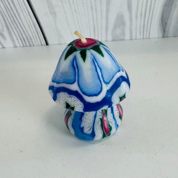 Vintage Blue Swirl Millefiori Mushroom Candle Unused